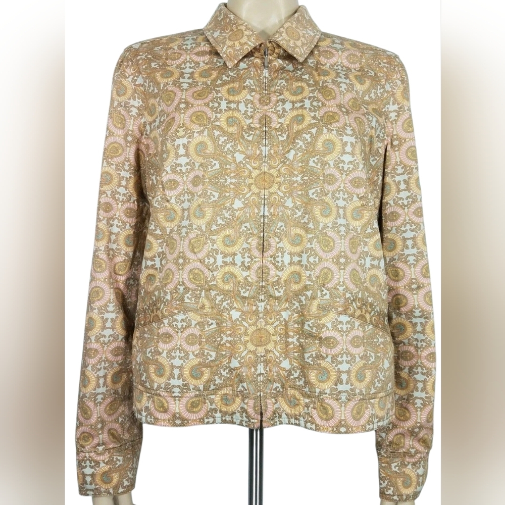 Pendleton Women's Beige Paisley Zip up Long Sleeve Light Jacket Size Medium M
